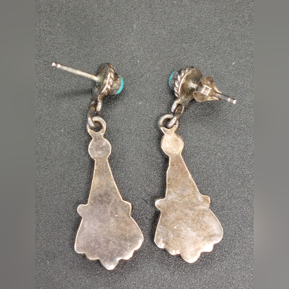 Turquoise Sterling Silver Dangle Earrings - Picture 7 of 11